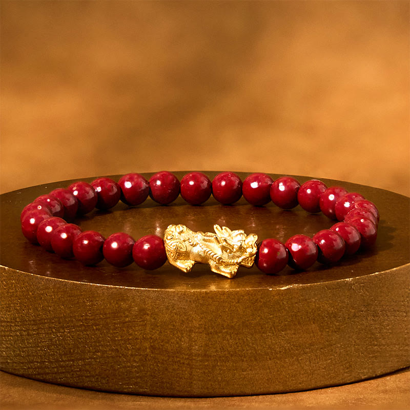 Bracelet Pixiu en cinabre de 6 mm pour la richesse et la protection