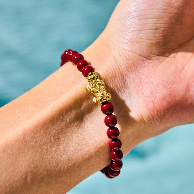 Bracelet Pixiu en cinabre de 6 mm pour la richesse et la protection