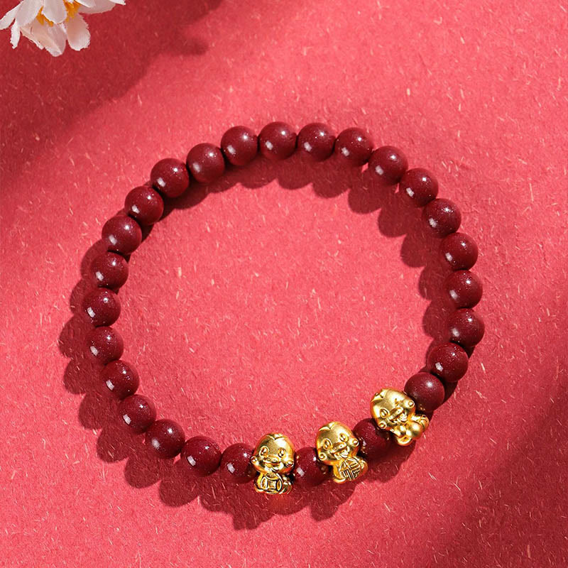 Bracelet Année du Serpent en argent sterling et cinabre de 6 mm