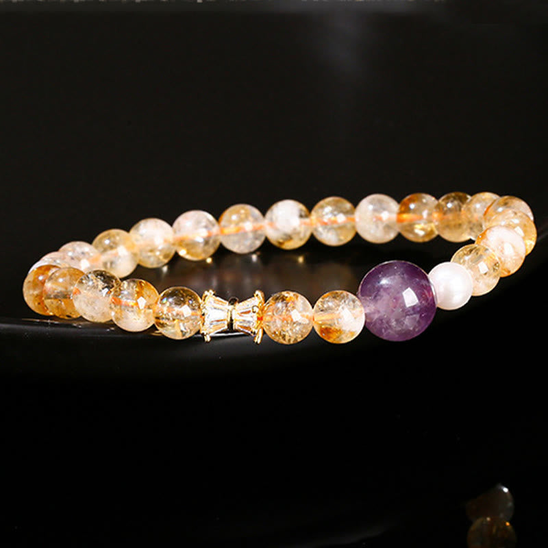 Bracelet de prospérité en citrine et améthyste de 6 mm pour femme