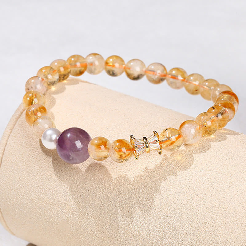 Bracelet de prospérité en citrine et améthyste de 6 mm pour femme