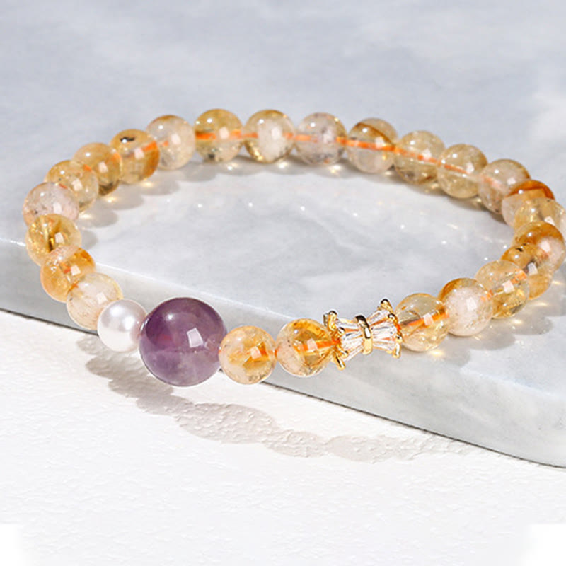 Bracelet de prospérité en citrine et améthyste de 6 mm pour femme