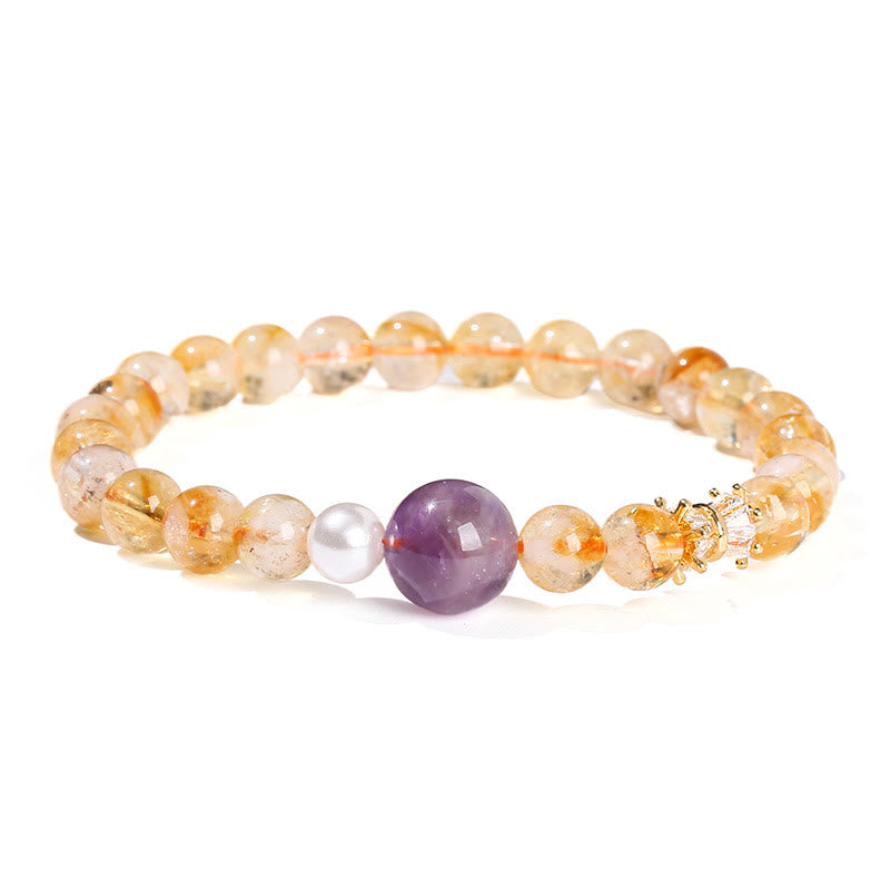 Bracelet de prospérité en citrine et améthyste de 6 mm pour femme