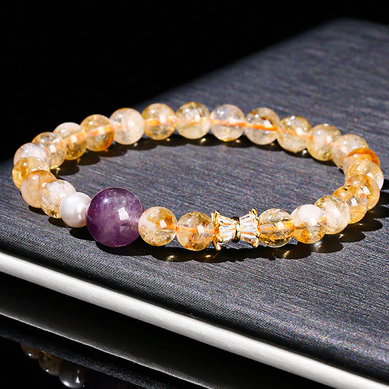 Bracelet de prospérité en citrine et améthyste de 6 mm pour femme