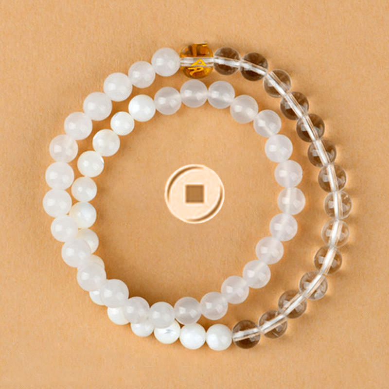 Bracelet porte-bonheur en agate blanche des cinq éléments (6 mm) pour l'équilibre spirituel