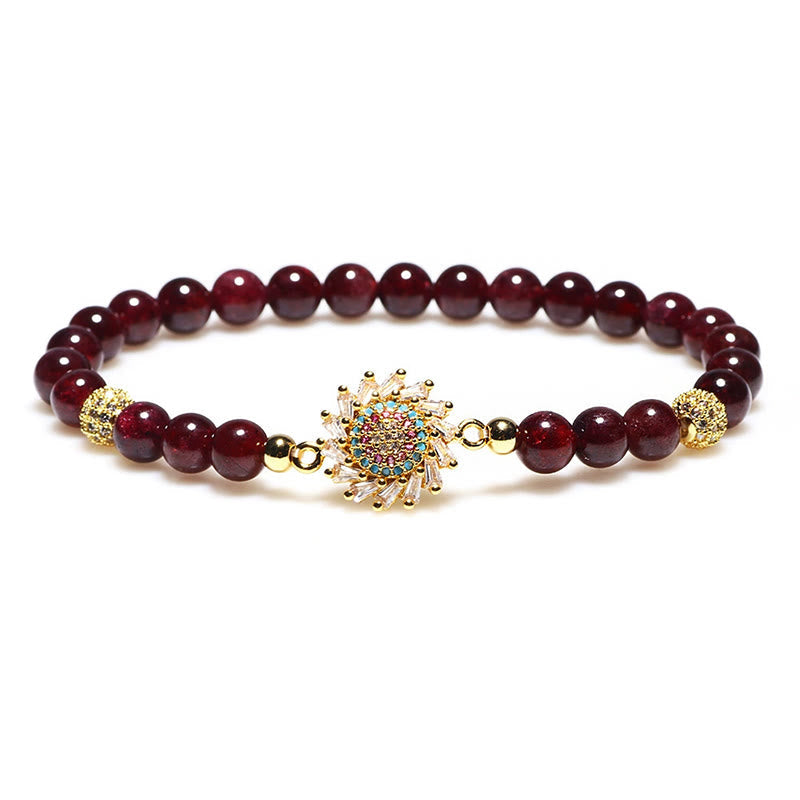 Bracelet de protection en grenat de 6 mm avec perles en forme de fleur de zircon