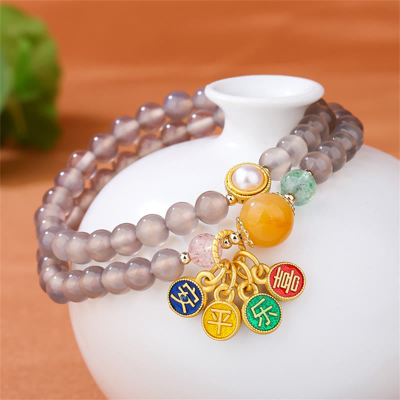 Bracelet double tour en agate grise de 6 mm pour la paix et la joie