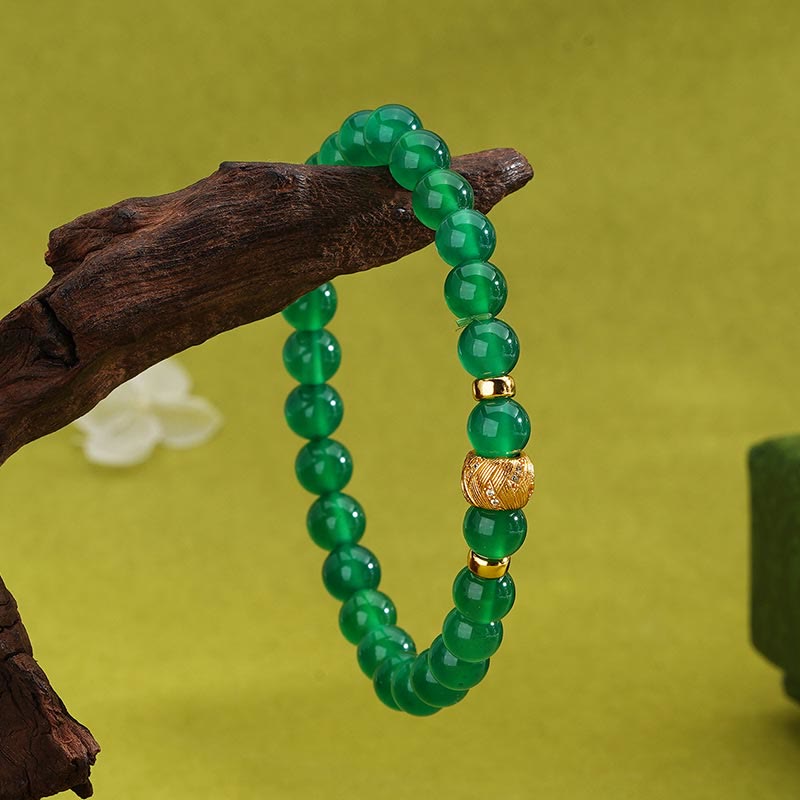 Bracelet de soutien en agate verte de 6 mm avec perles en argent sterling