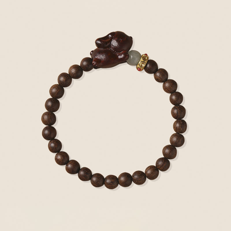 Bracelet lapin positif en bois de santal vert 6 mm