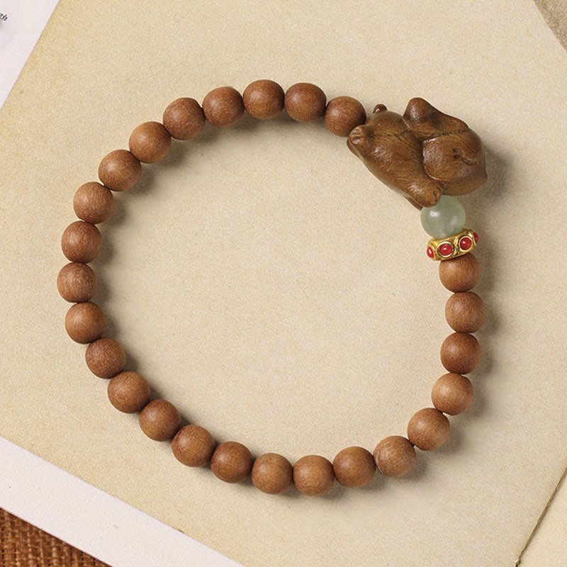 Bracelet lapin positif en bois de santal vert 6 mm