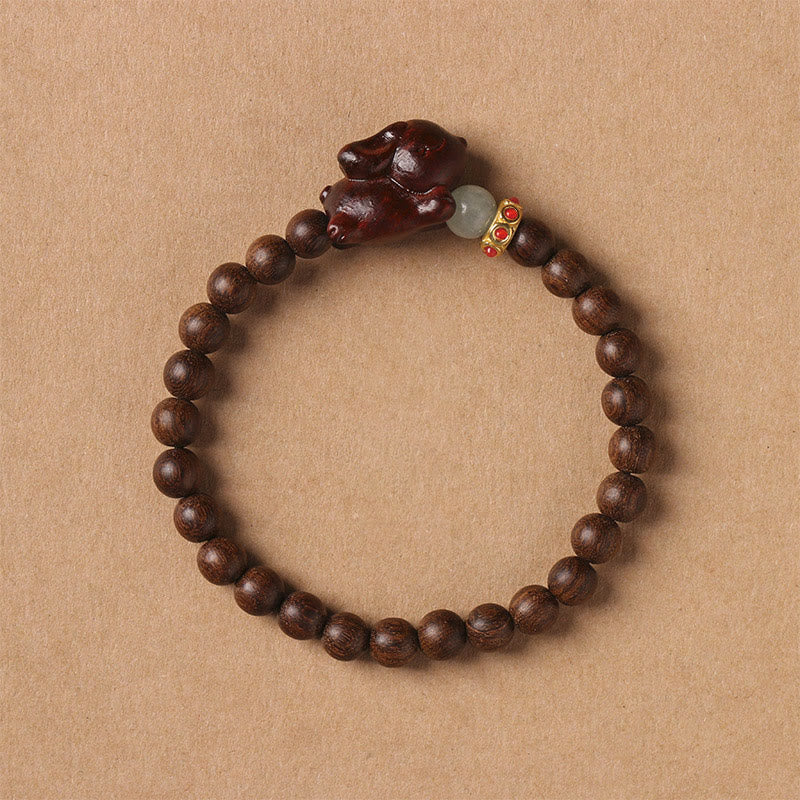Bracelet lapin positif en bois de santal vert 6 mm