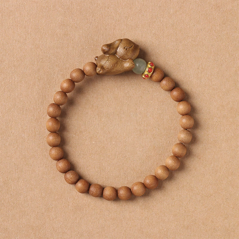 Bracelet lapin positif en bois de santal vert 6 mm