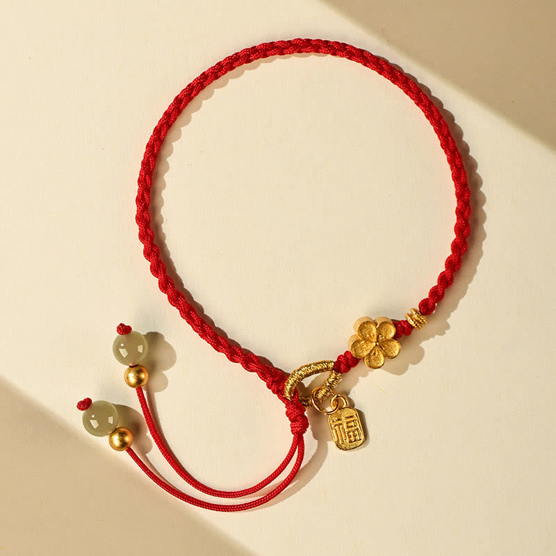 Bracelet porte-bonheur en jade Hetian de 6 mm avec fleur de pêcher