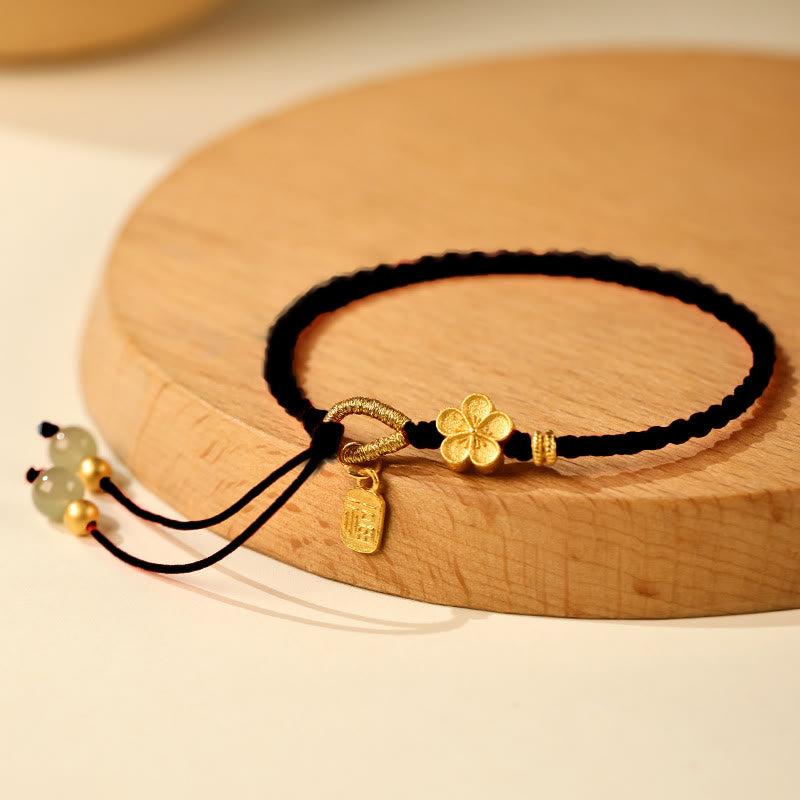 Bracelet porte-bonheur en jade Hetian de 6 mm avec fleur de pêcher