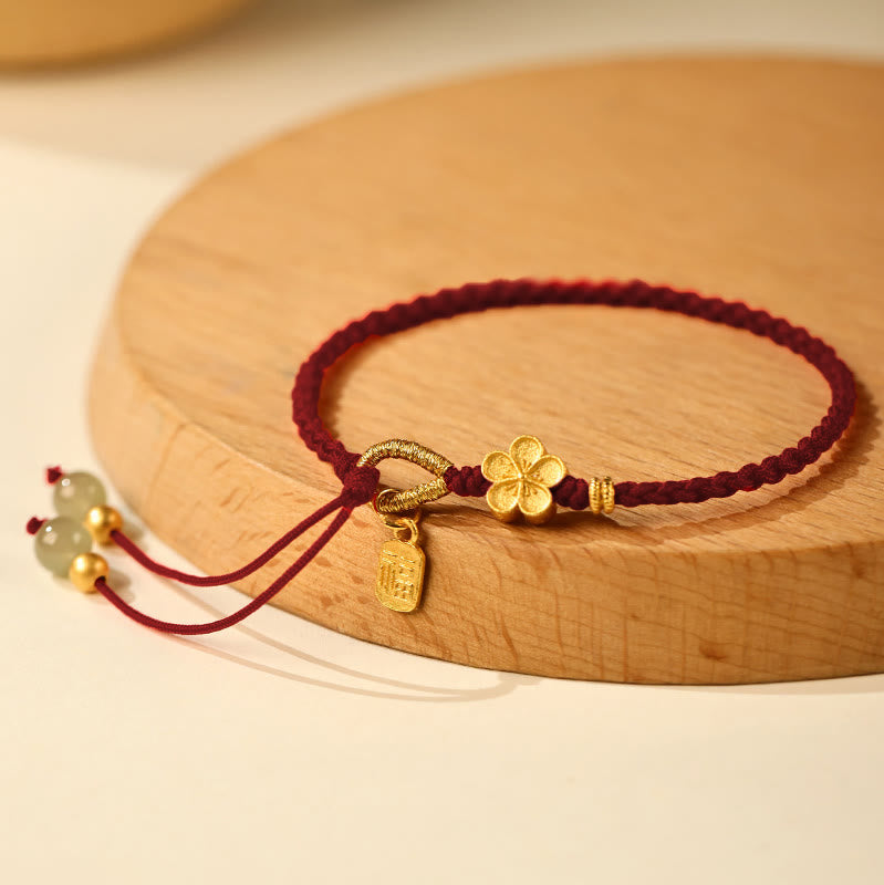 Bracelet porte-bonheur en jade Hetian de 6 mm avec fleur de pêcher