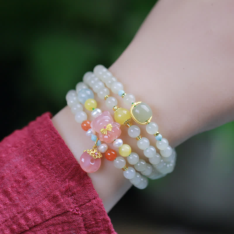 Bracelet de bonheur avec boucle de paix en jade Hetian de 6 mm