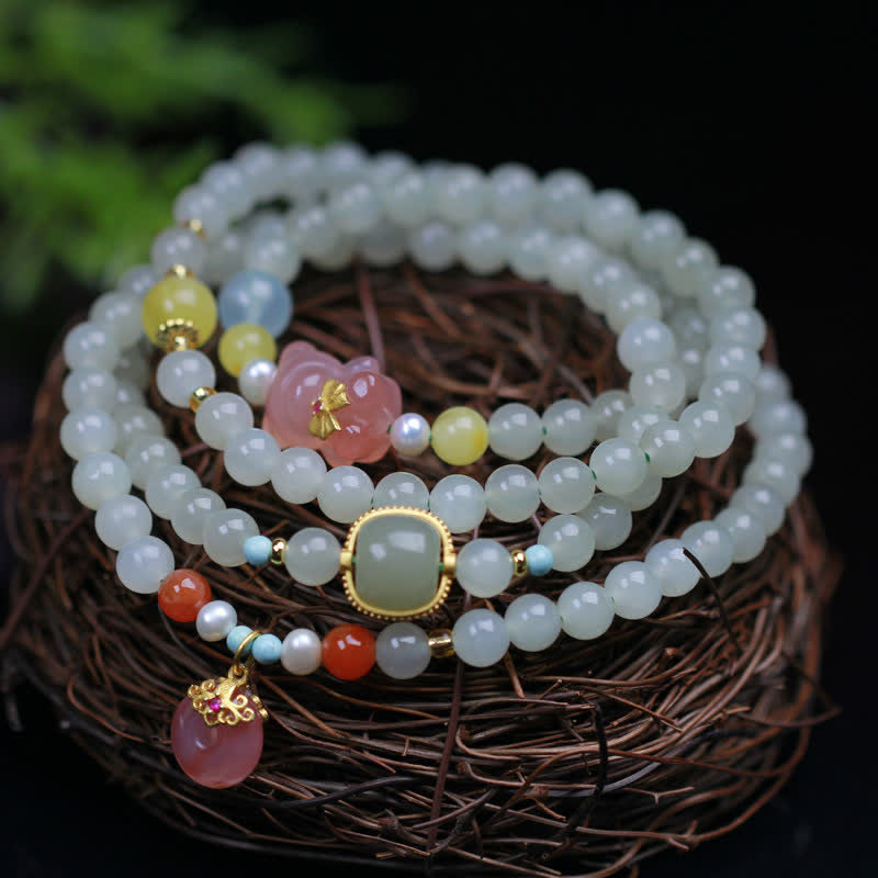 Bracelet de bonheur avec boucle de paix en jade Hetian de 6 mm