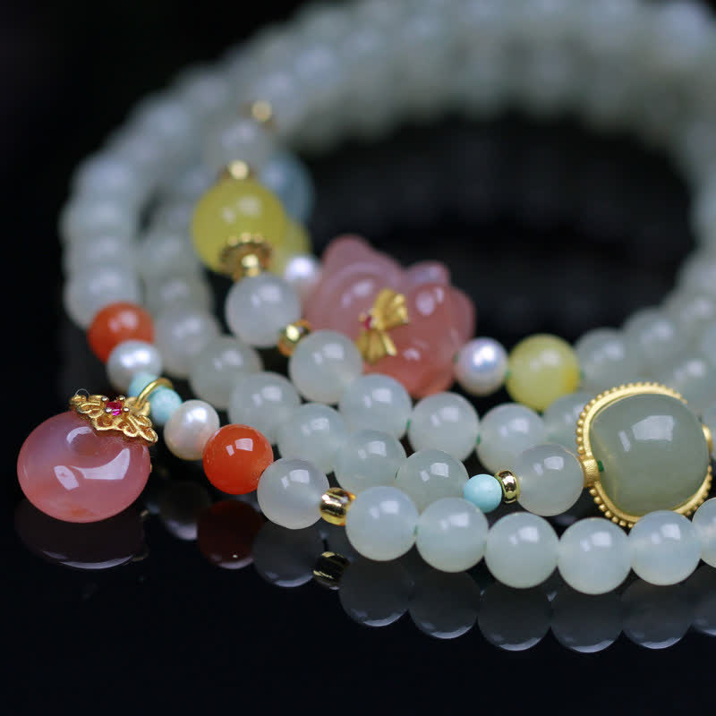 Bracelet de bonheur avec boucle de paix en jade Hetian de 6 mm