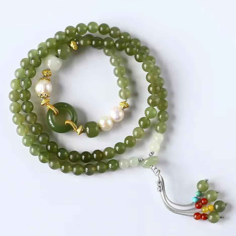 Bracelet porte-bonheur en perles de jade Hetian de 6 mm