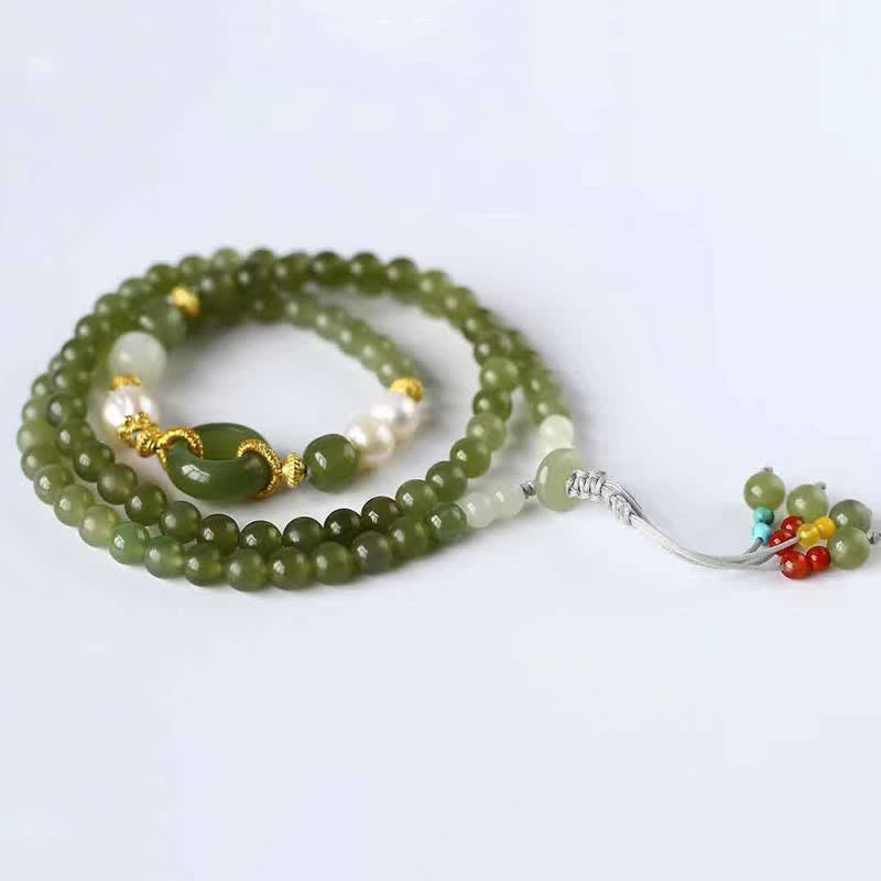 Bracelet porte-bonheur en perles de jade Hetian de 6 mm