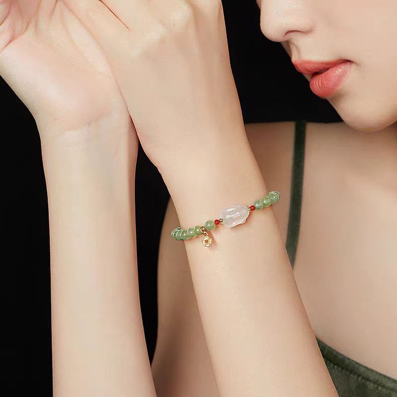Bracelet en cuivre et jade Hetian de 6 mm pour la chance et la prospérité
