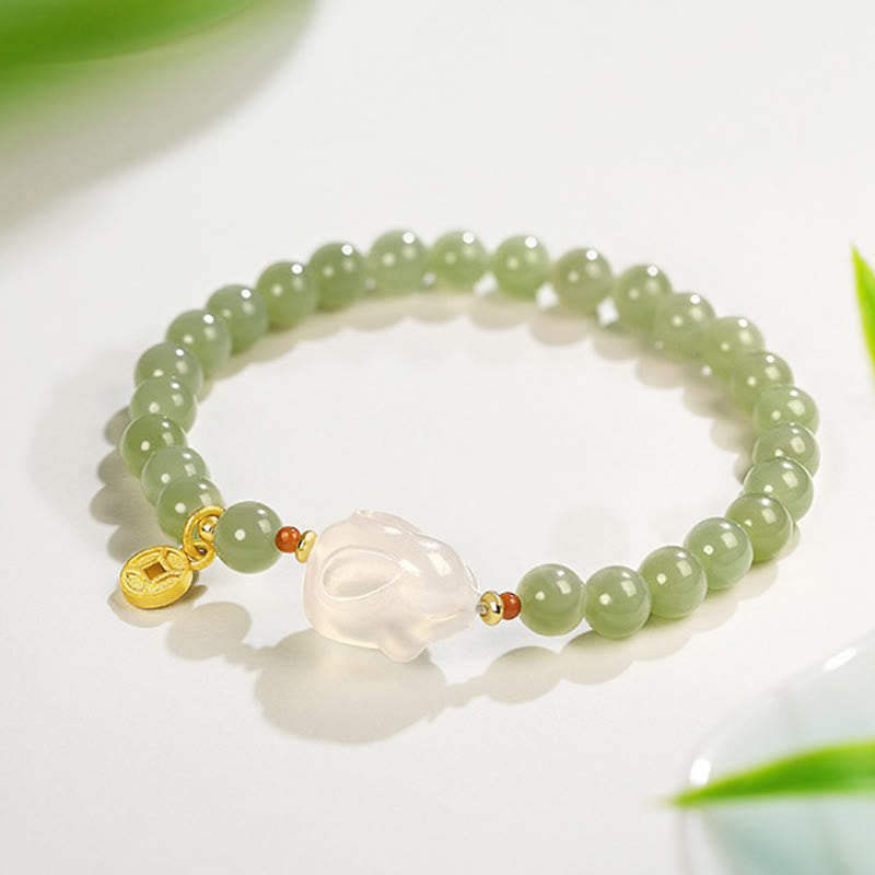Bracelet en cuivre et jade Hetian de 6 mm pour la chance et la prospérité