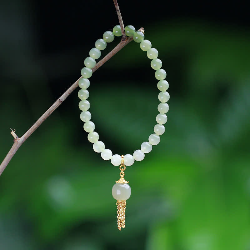 Bracelet à breloques en jade Hetian de 6 mm en argent sterling