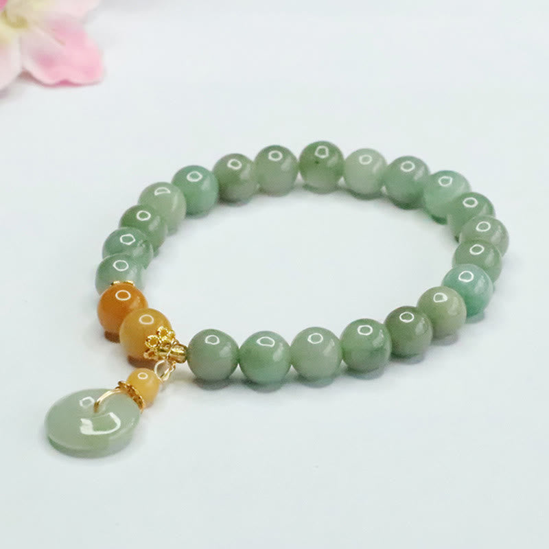 Bracelet en jade de 6 mm avec boucle de paix pour la prospérité et l'abondance