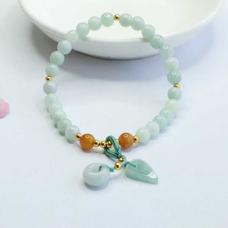 Bracelet en jade de 6 mm avec boucle de paix pour la prospérité et l'abondance