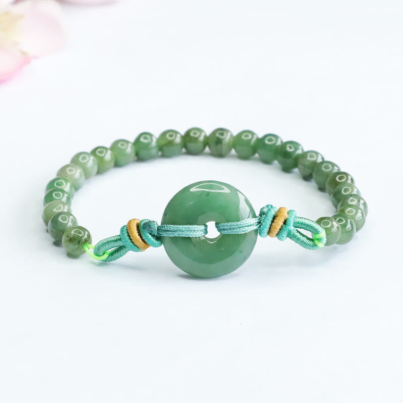 Bracelet boucle de paix en jade 6 mm - Prospérité et chance