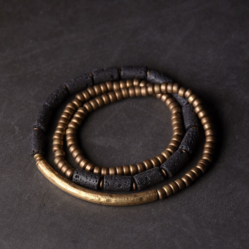 Bracelet spirituel multi-tours en cuivre et pierre de lave de 6 mm