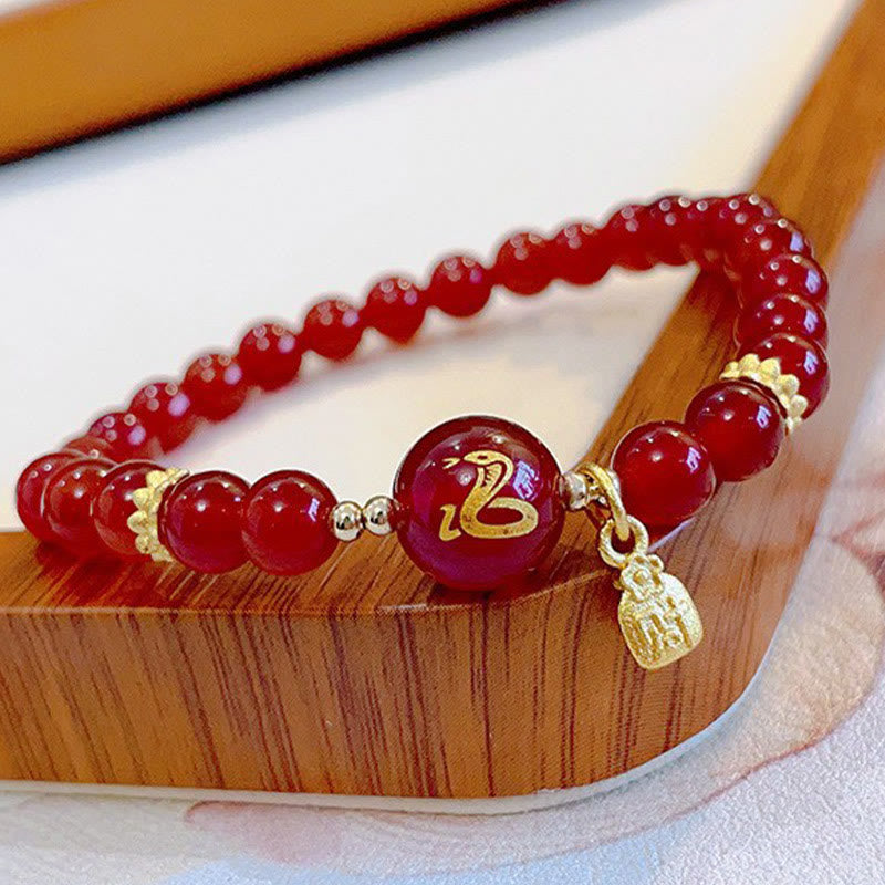 Bracelet de protection en agate rouge de 6 mm Année du Serpent