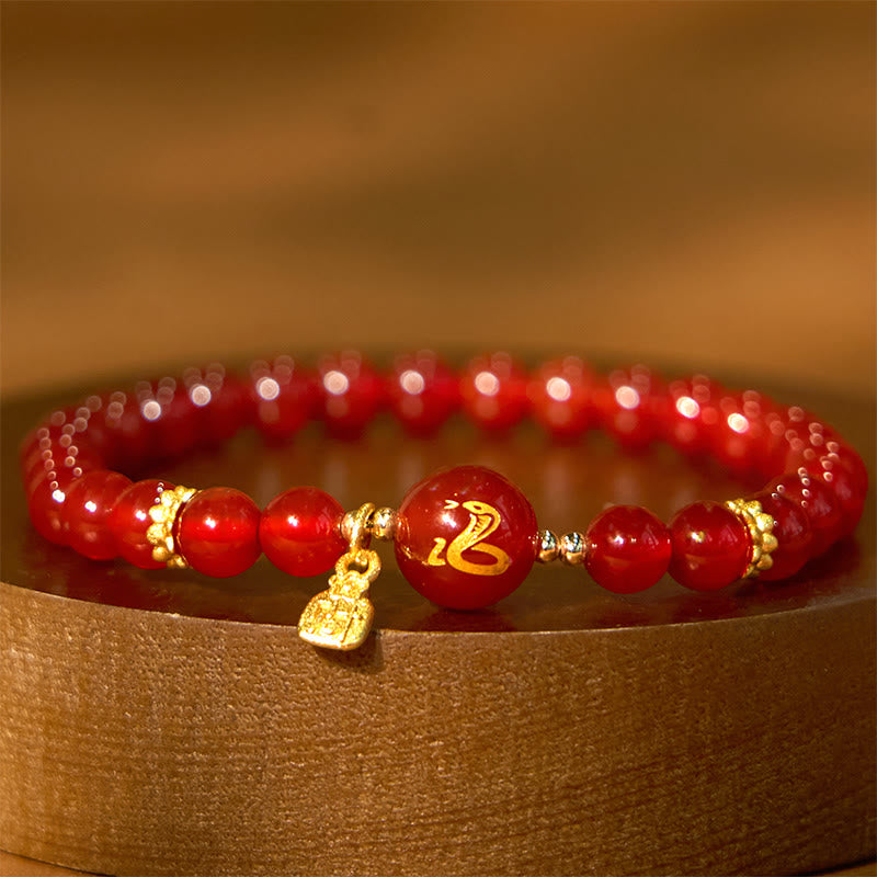 Bracelet de protection en agate rouge de 6 mm Année du Serpent