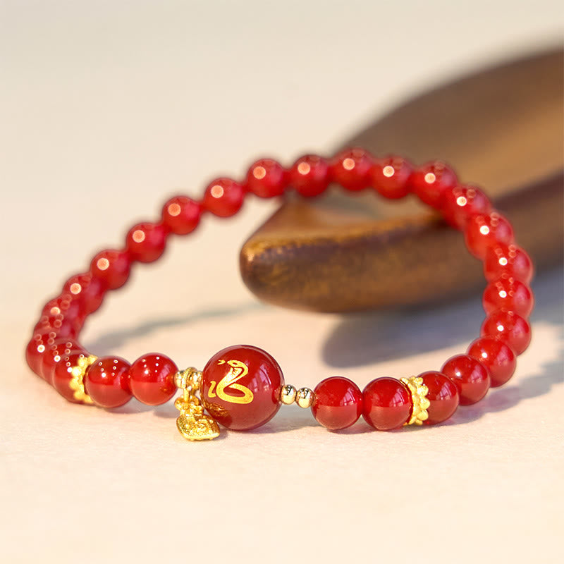 Bracelet de protection en agate rouge de 6 mm Année du Serpent