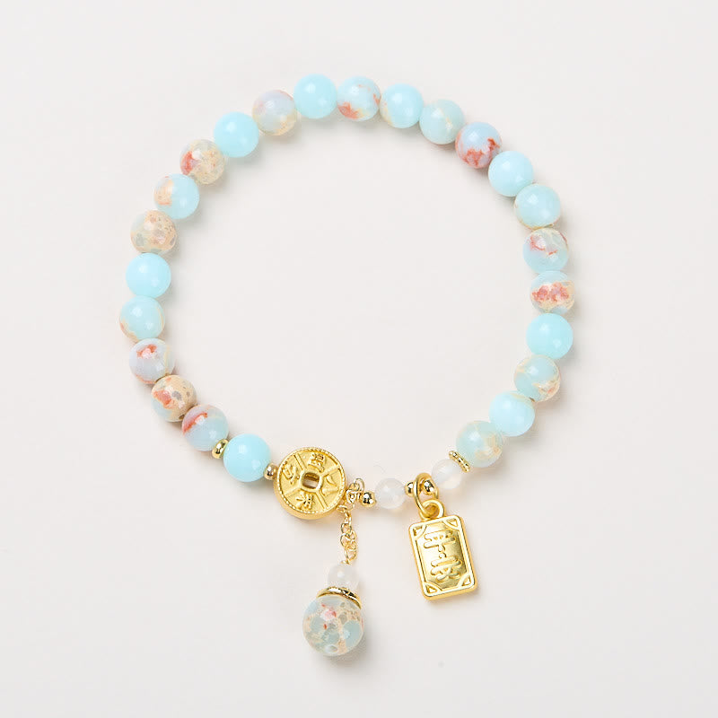 Bracelet de richesse en pierre de Shoushan et pièce de cuivre de 6 mm