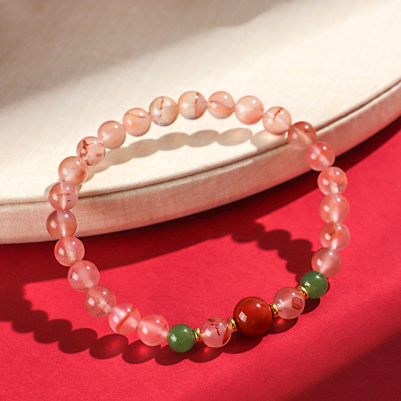 Bracelet chance et harmonie en agate rouge du Sud et jade Hetian 6 mm