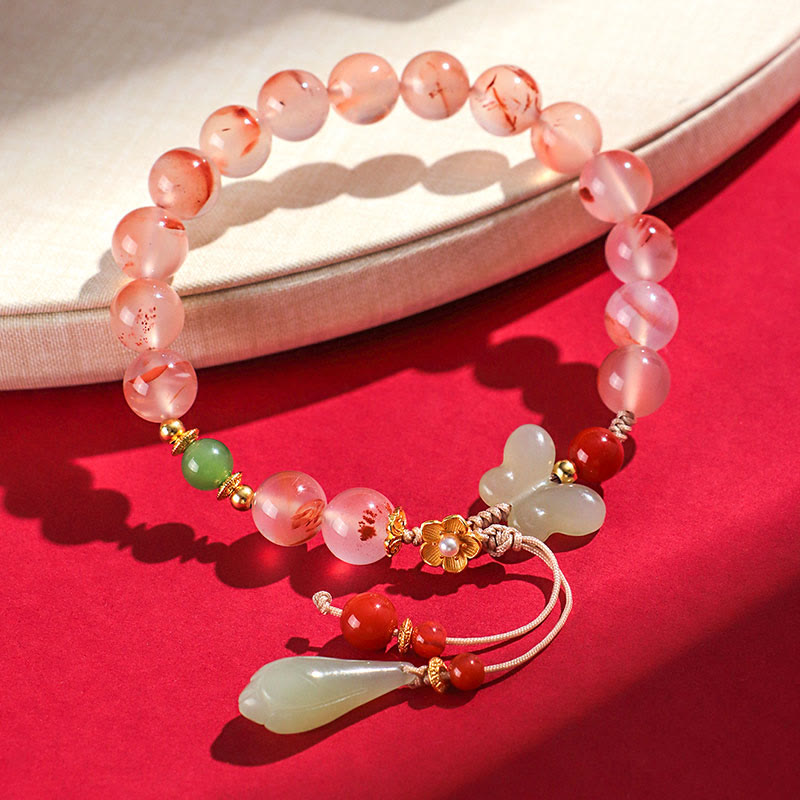 Bracelet chance et harmonie en agate rouge du Sud et jade Hetian 6 mm