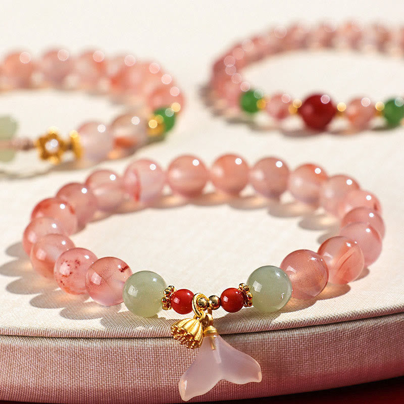 Bracelet chance et harmonie en agate rouge du Sud et jade Hetian 6 mm