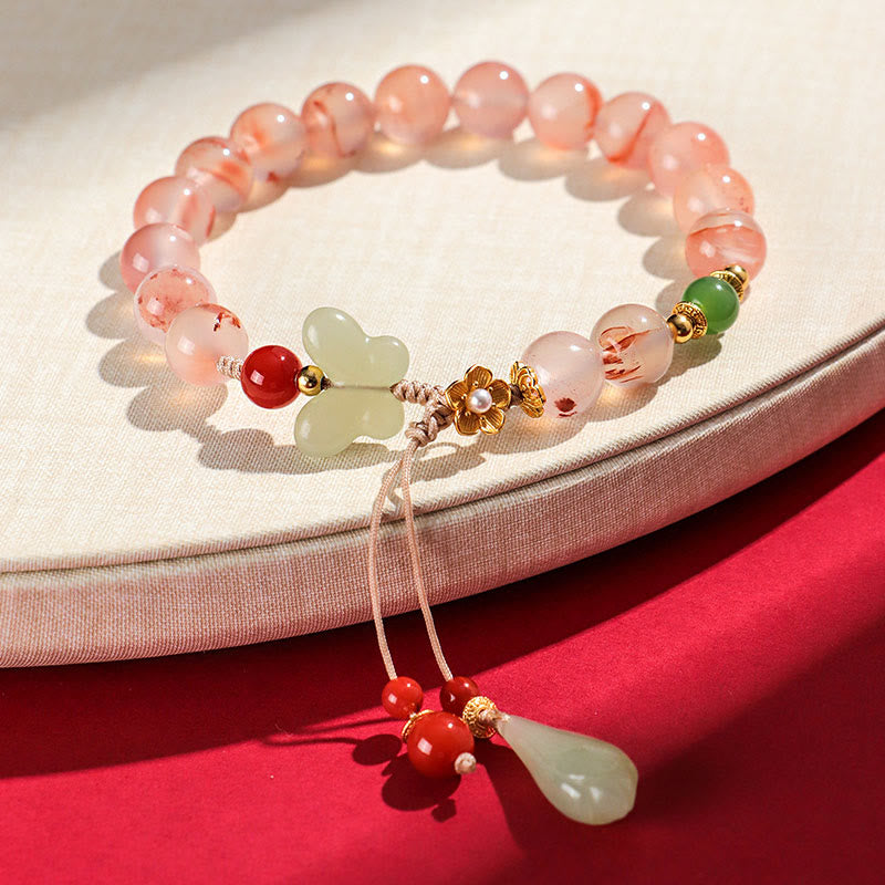 Bracelet chance et harmonie en agate rouge du Sud et jade Hetian 6 mm