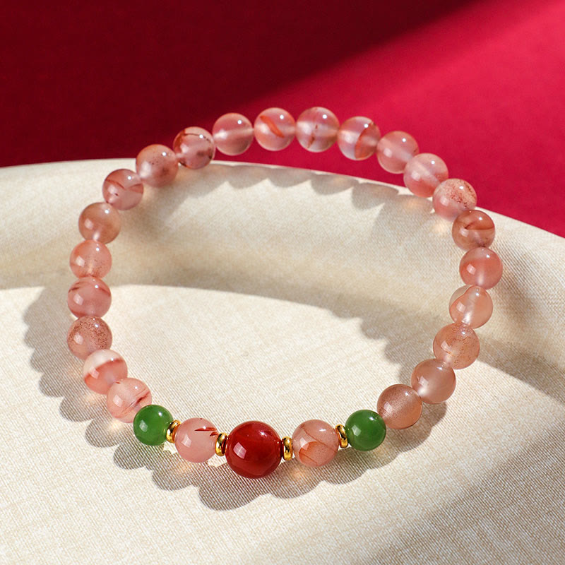 Bracelet chance et harmonie en agate rouge du Sud et jade Hetian 6 mm