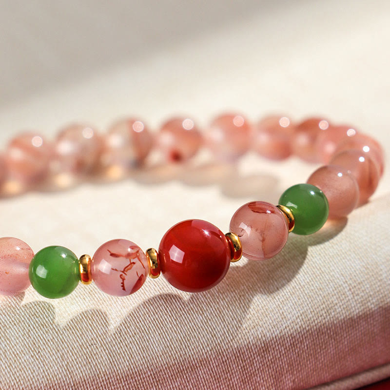 Bracelet chance et harmonie en agate rouge du Sud et jade Hetian 6 mm