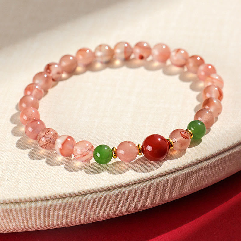 Bracelet chance et harmonie en agate rouge du Sud et jade Hetian 6 mm