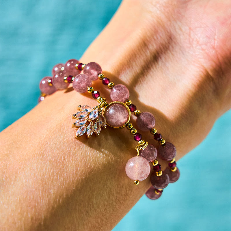 Bracelet de guérison d'amour double tour en quartz fraise de 6 mm