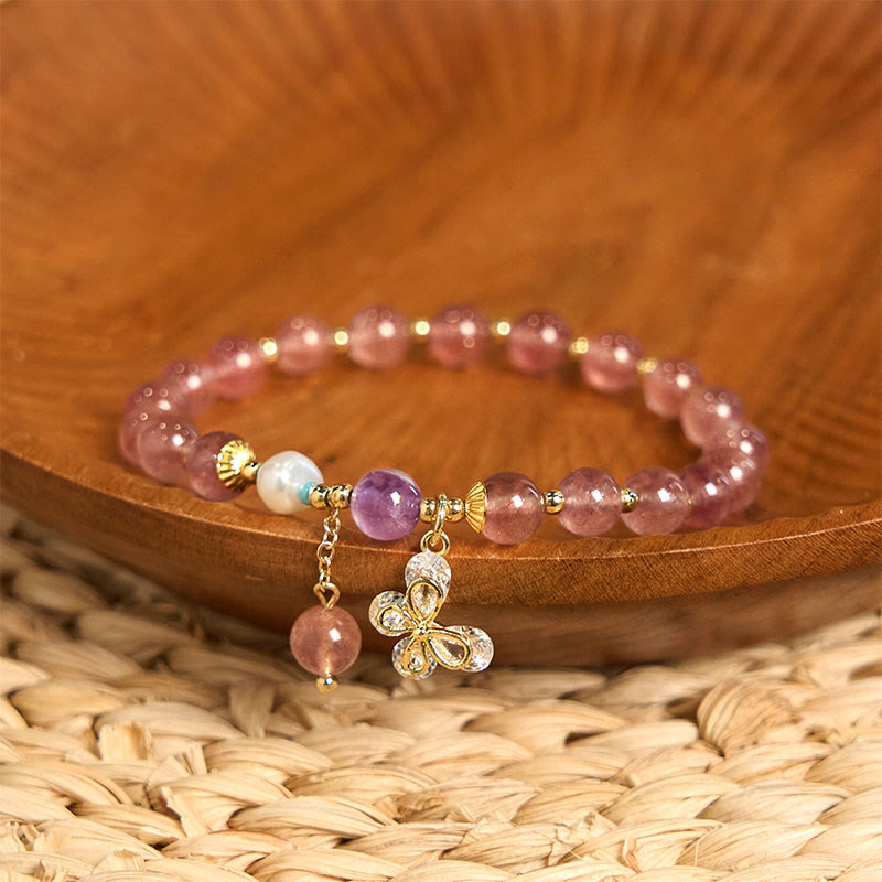 Bracelet de guérison d'amour en quartz fraise de 6 mm pour femme