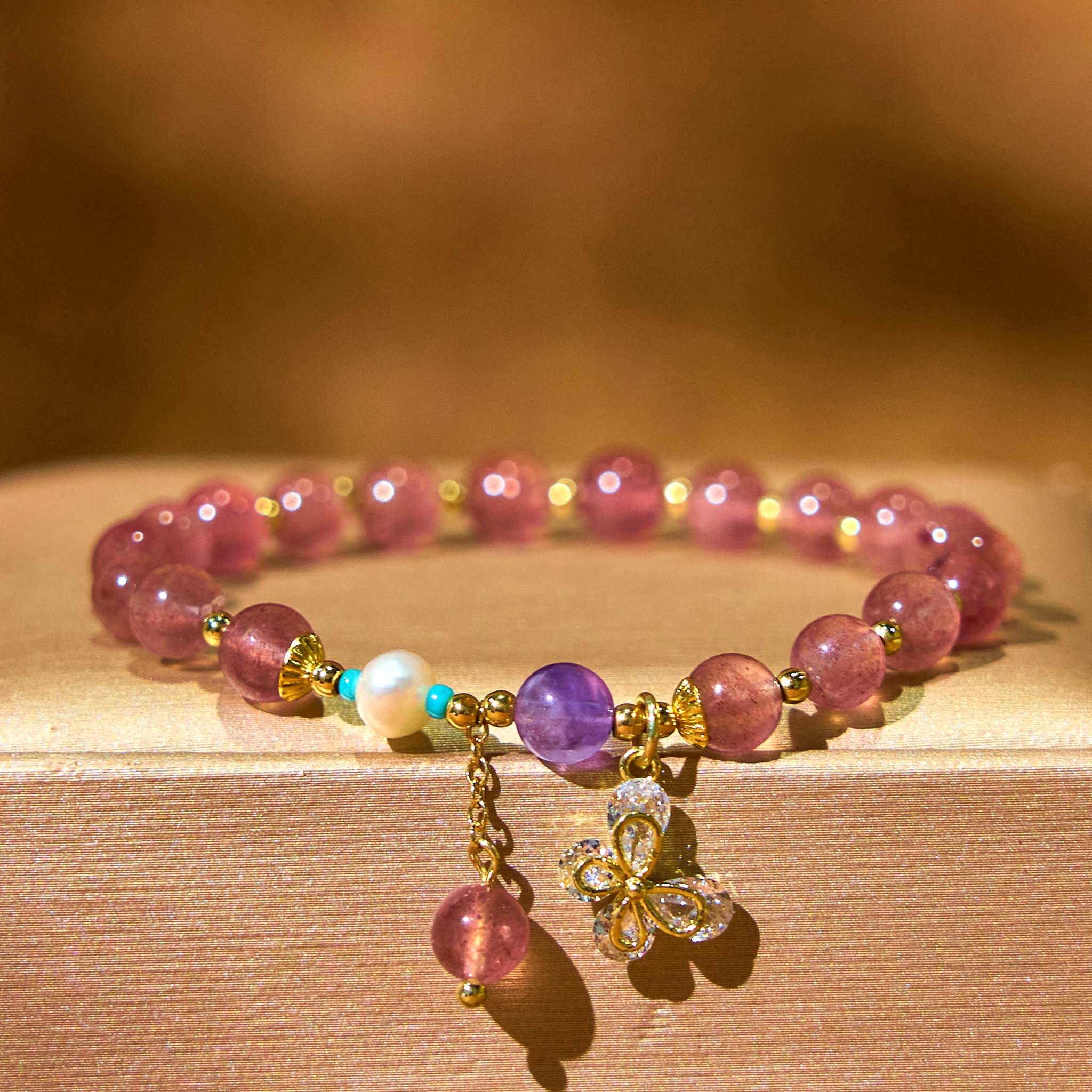 Bracelet de guérison d'amour en quartz fraise de 6 mm pour femme