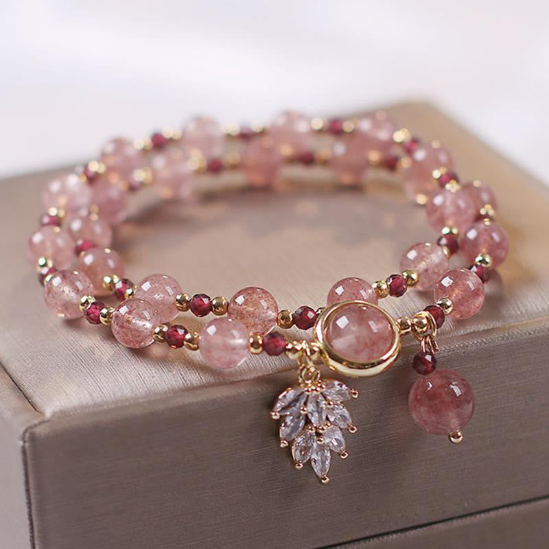 Bracelet double tour en quartz fraise de 6 mm pour la guérison de l'amour