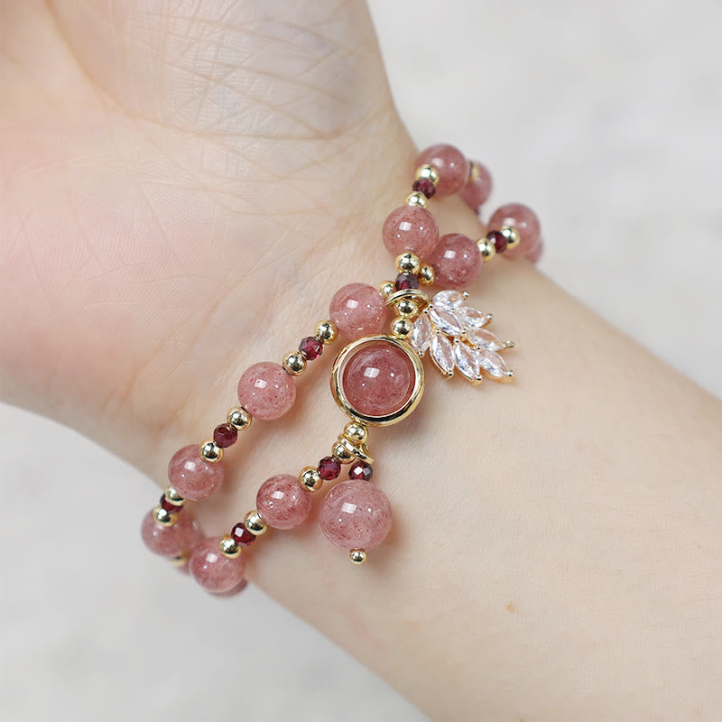 Bracelet double tour en quartz fraise de 6 mm pour la guérison de l'amour