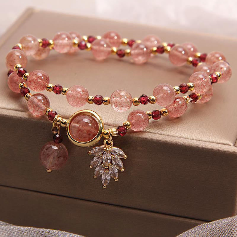 Bracelet double tour en quartz fraise de 6 mm pour la guérison de l'amour