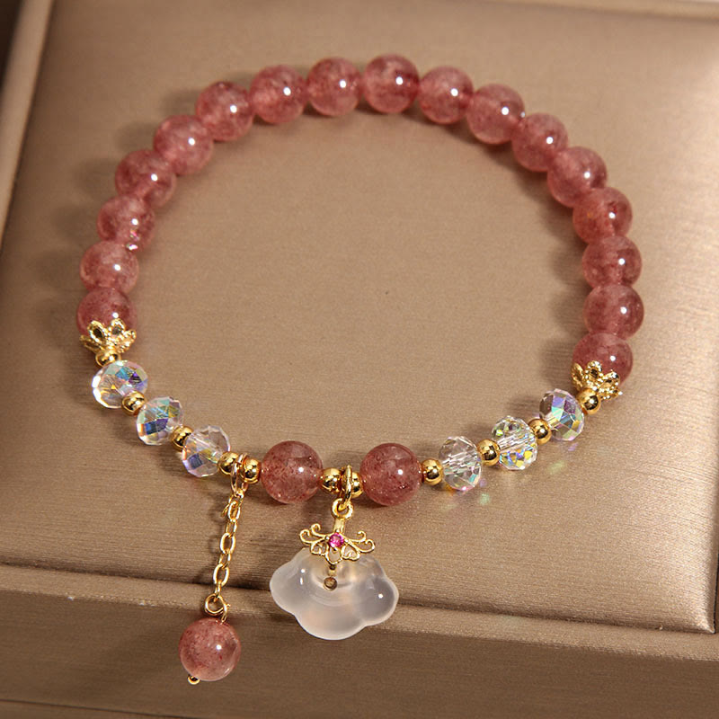 Bracelet de guérison en agate blanche et quartz fraise de 6 mm