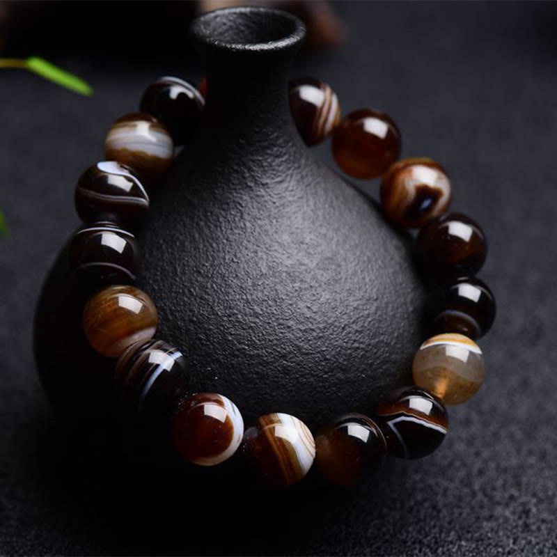 Bracelet tibétain en sardonyx de 6 mm pour la positivité et le courage